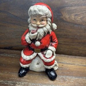 Vintage RB Japan Santa Claus Smoking A Pipe Sitting On A Bag Of Toys 8"